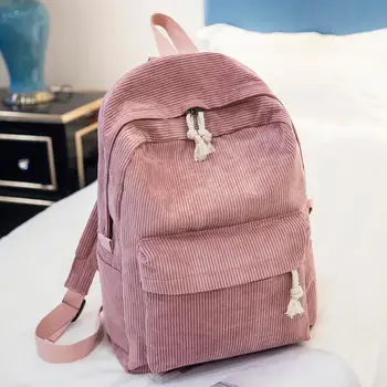 

Female Backpack Preppy Style Portable Corduroy Soft Fabric Teenagers Handbag Girls Leisure Bag Large Capacity Outdoor
