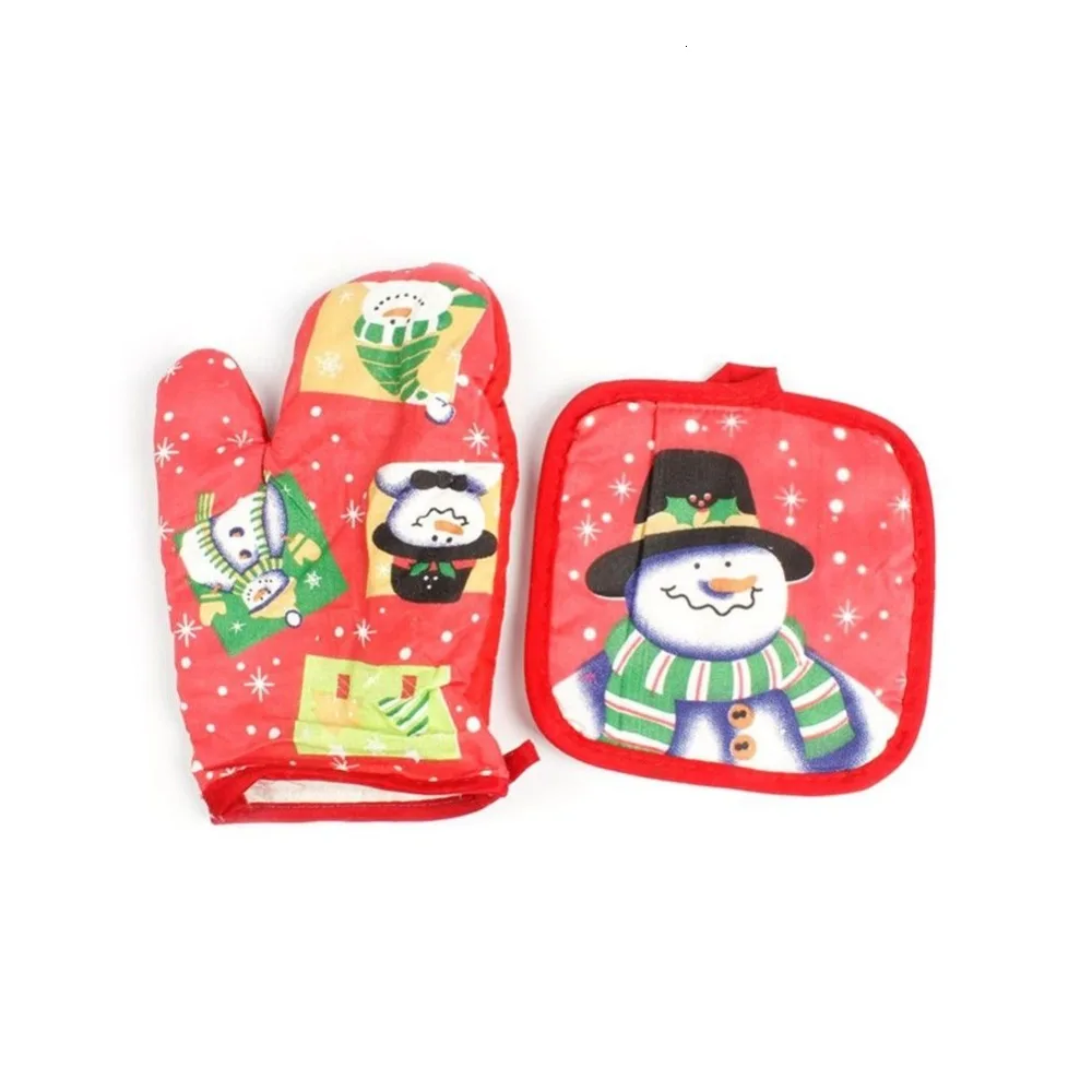 Рождественские жаркие перчатки для выпечки и коврик для печи, теплоизоляционные коврики для дома, рождественские Вечерние перчатки для кухни