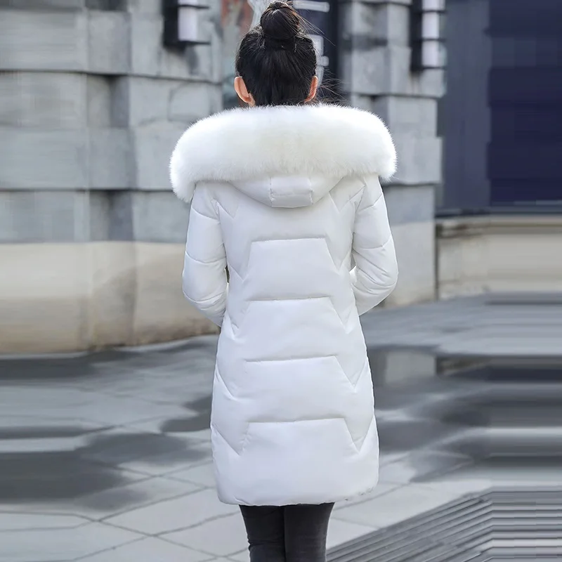 Большая Меховая теплая зимняя женская куртка с капюшоном зимняя куртка для женщин облегающее модное пальто зимнее пальто женские теплые длинные пуховики