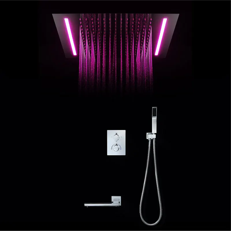Shower Set Большая душевая насадка, зеркальная душевая панель, потолочные аксессуары для ванной комнаты, душевой набор, водосберегающий светодиодный светильник, душевая головка 500*360 мм - Цвет: Shower Set