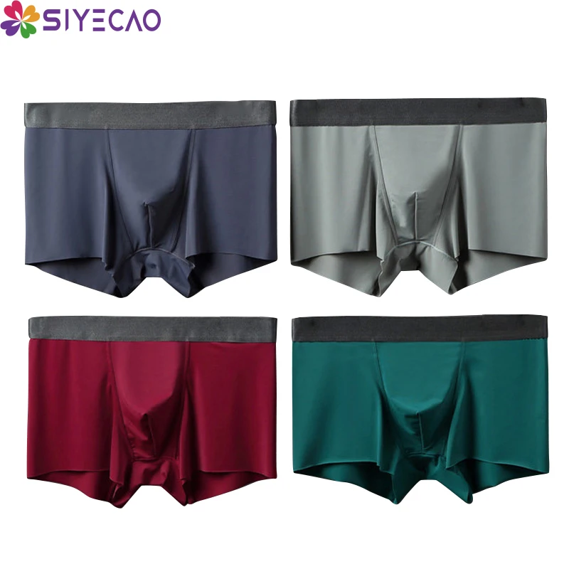 

New Summer Ice Silk Men Underwear Sexy Men's Boxer Shorts Cool Breathable Silky Male Underpants Seamless Mid-rise Panties Cueca