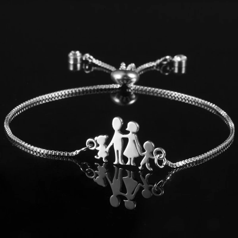 Bracelet Jewelry Family Series Friendship Metal Bracelet Mom Daughter Sister Heart Silver Color Chain Woman Couple Mother's Day Gift