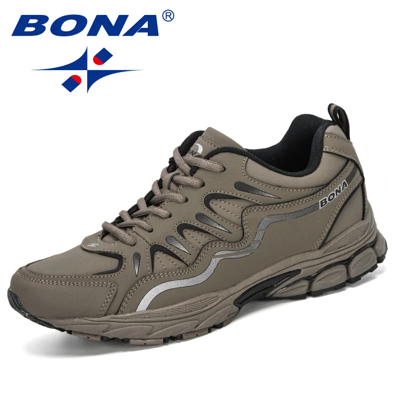 Medium grey black BONA/Новинка года; классические кожаные кроссовки для бега; мужские кроссовки; уличные кроссовки; спортивная обувь; Мужская Удобная обувь; zapatillas hombre - Цвет: Medium grey black
