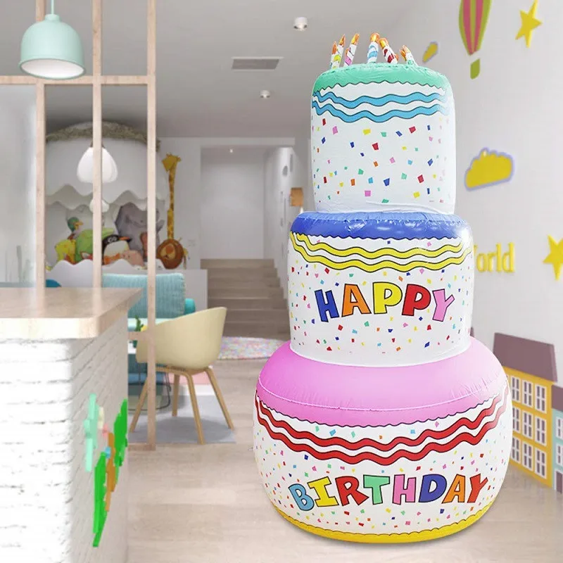 170cm Inflatable Birthday Cake Props 3 Layer Cake Decoration Inflatable Toys Kids Birthday Party