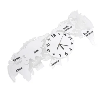 

1pc Acrylic Silent Wall Clock World Map Wall Clock Mute Wall Lamp without Battery for Home Office Living Room (60cm White)