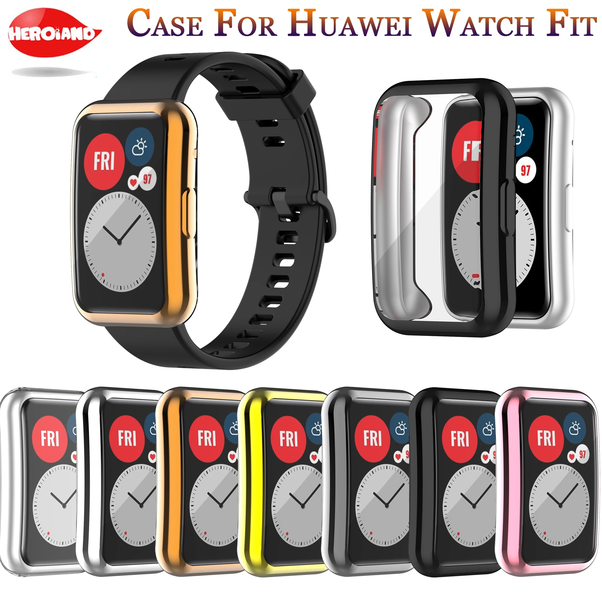

TPU Soft Full Screen Glass Protector Case Shell Edge Frame For Huawei Watch Fit Strap Band Protective Film Strap For Huawei Fit