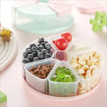 

Petal-Shape Snack Box Candy Tray Food Storage Box Wedding Candy Plates 6 Compartments Dried Fruit Organizer Storage with Lid