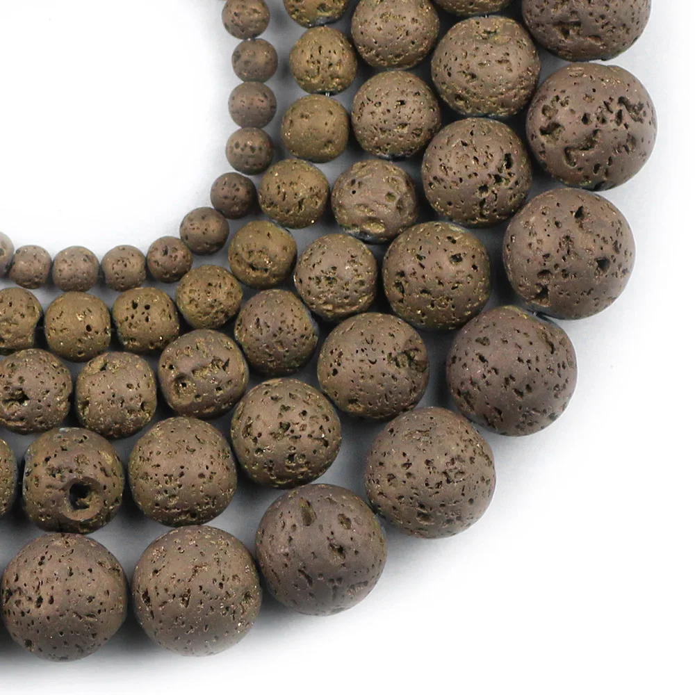 

YHBZRET Natural Stone Bronze Plating Lava Volcanic Rock Beads for Jewelry Making 4/6/8/10/12mm DIY Bracelet Necklace Accessories