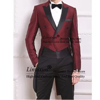 

(Jacket+Pant+Bowtie) Swallow Tailed Coat Fashion Men Suits Custom Homme Terno Slim Fit Formal Blazer Men Brand Suit