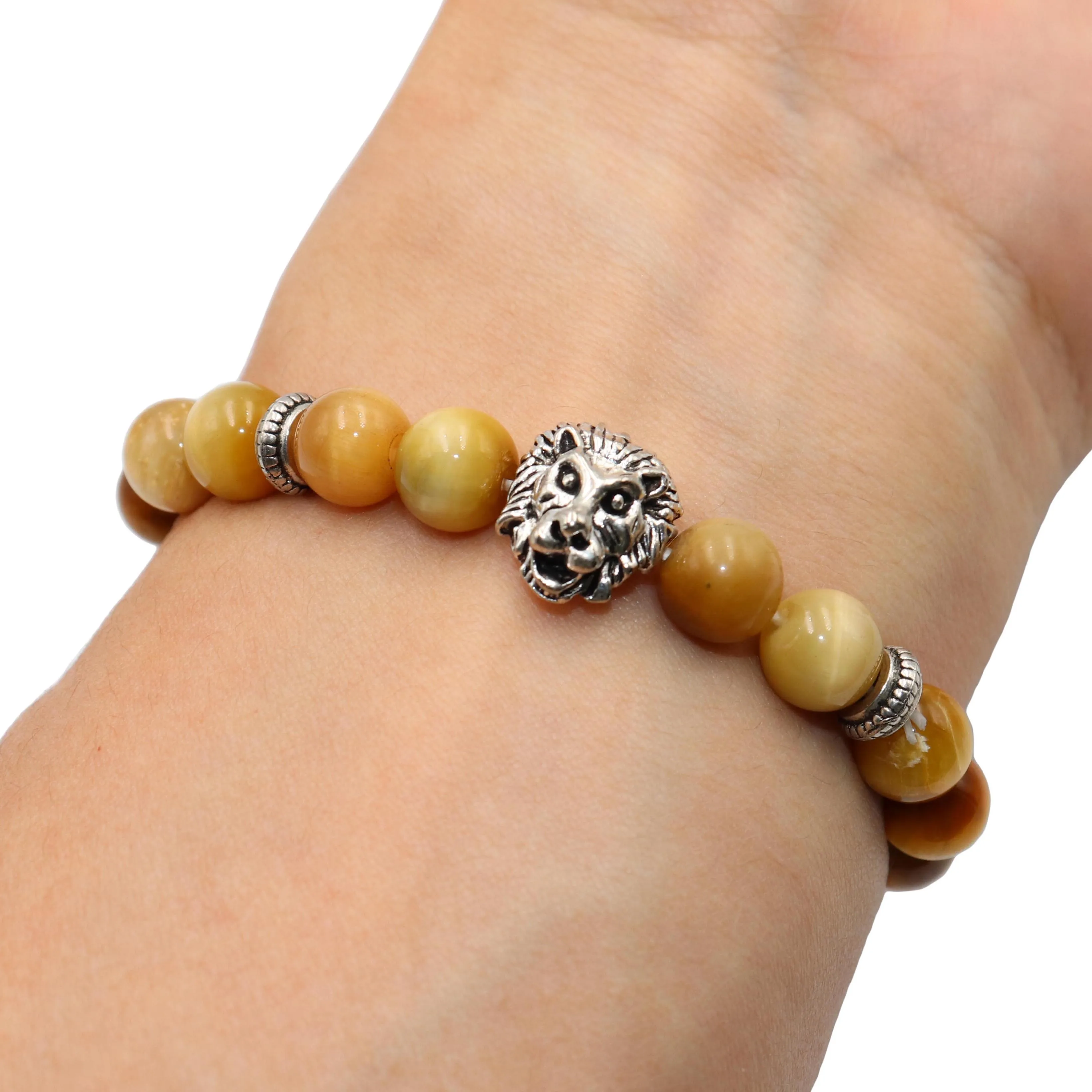 Golden Tiger eye Натуральный камень Модный Серебряный Шарм-браслет со львом для мужчин wo мужской лазурит аметисты тигровый глаз жемчуг Йога браслет ювелирные изделия - Окраска металла: Golden Tiger eye