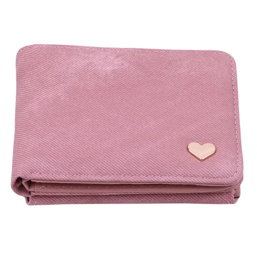 Женский милый маленький Одноцветный Мини-клатч из искусственной кожи, портмоне, держатель для карт, модный короткий кошелек с сердечком на застежке - Цвет: Pink