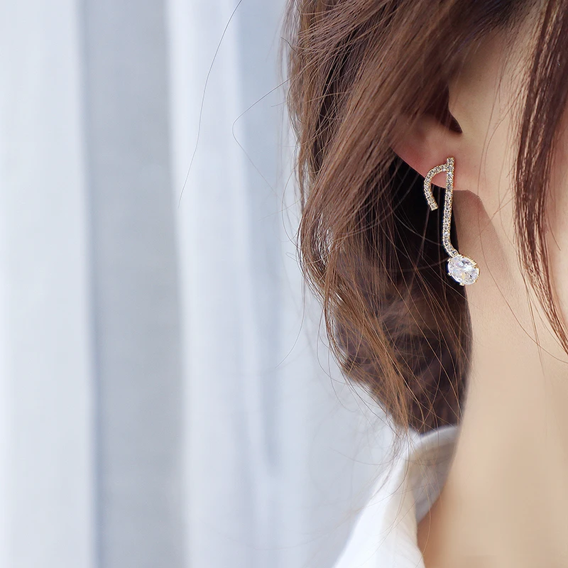 Ins Hot Sale Super Shine Pave Zircon Note Earring for Women AAA Cubic Zirconia Trendy Dazzling Stud Earrings Wedding Jewelry - Image 2