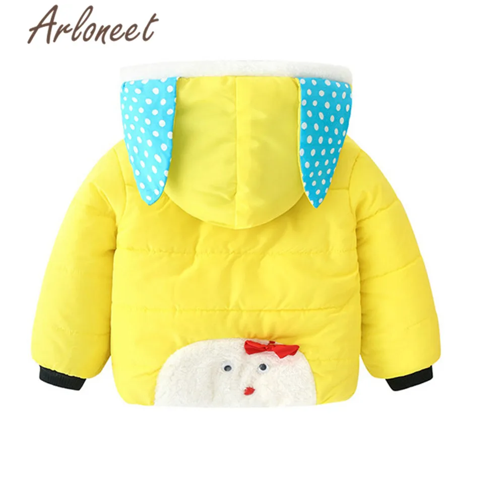 ARLONEET/пальто с героями мультфильмов теплое зимнее плотное пальто для маленьких девочек верхняя одежда с капюшоном, бантик-ушки, кролик хлопковое пальто Одежда для девочек