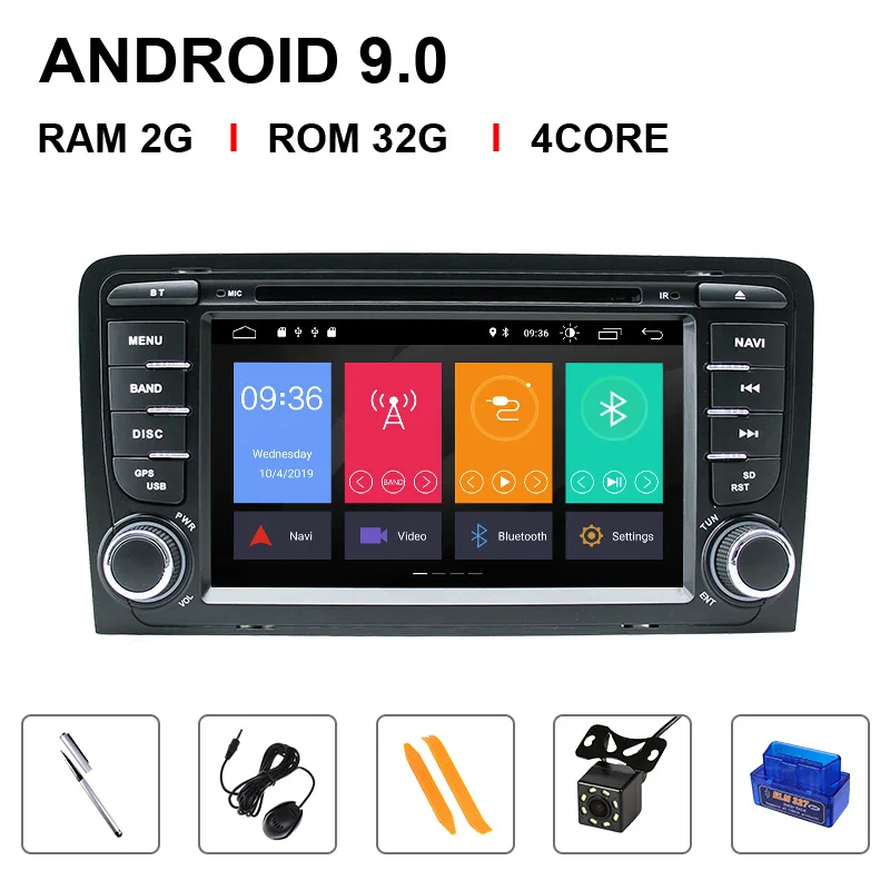 DSP 2 din Android 9 автомобильный DVD мультимедиа для Audi A3 8P S3 2003-2012 RS3 Sportback навигация gps Радио Стерео головное устройство 4 Гб+ 64 ГБ - Цвет: 4 Core 32ROM OBD Cam