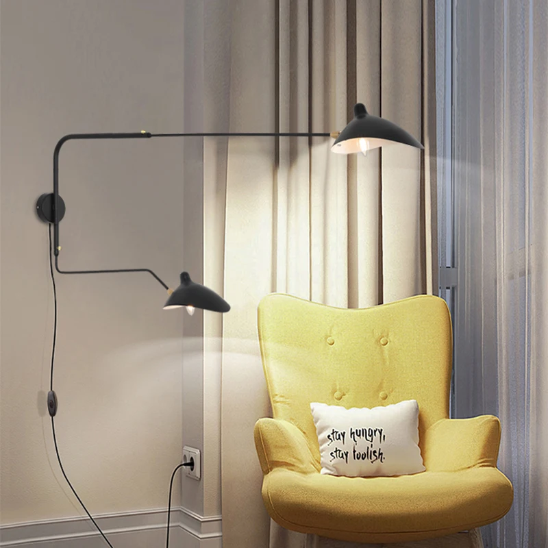 

Jmzm Modern Black Wall Lamp Double Head Lamp Pole Can Swing Adjustment Living room Study Bedroom Bedside Duckbill Wall Lamp