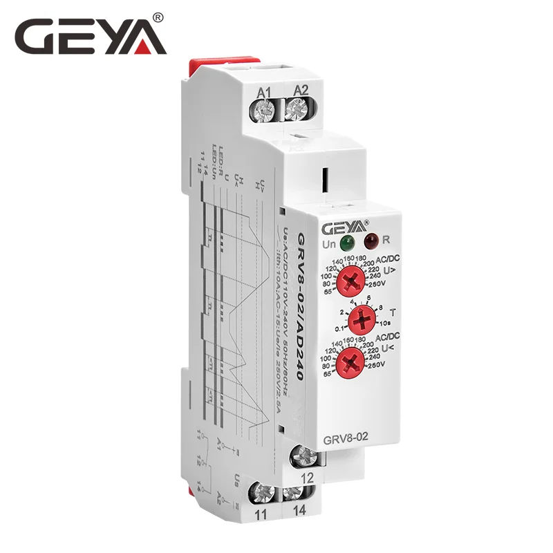 

GEYA GRV8-02 Voltage Protection Relay Over-voltage and Under-voltage Protection AC220V DC12V DC48V Relay Control Voltage