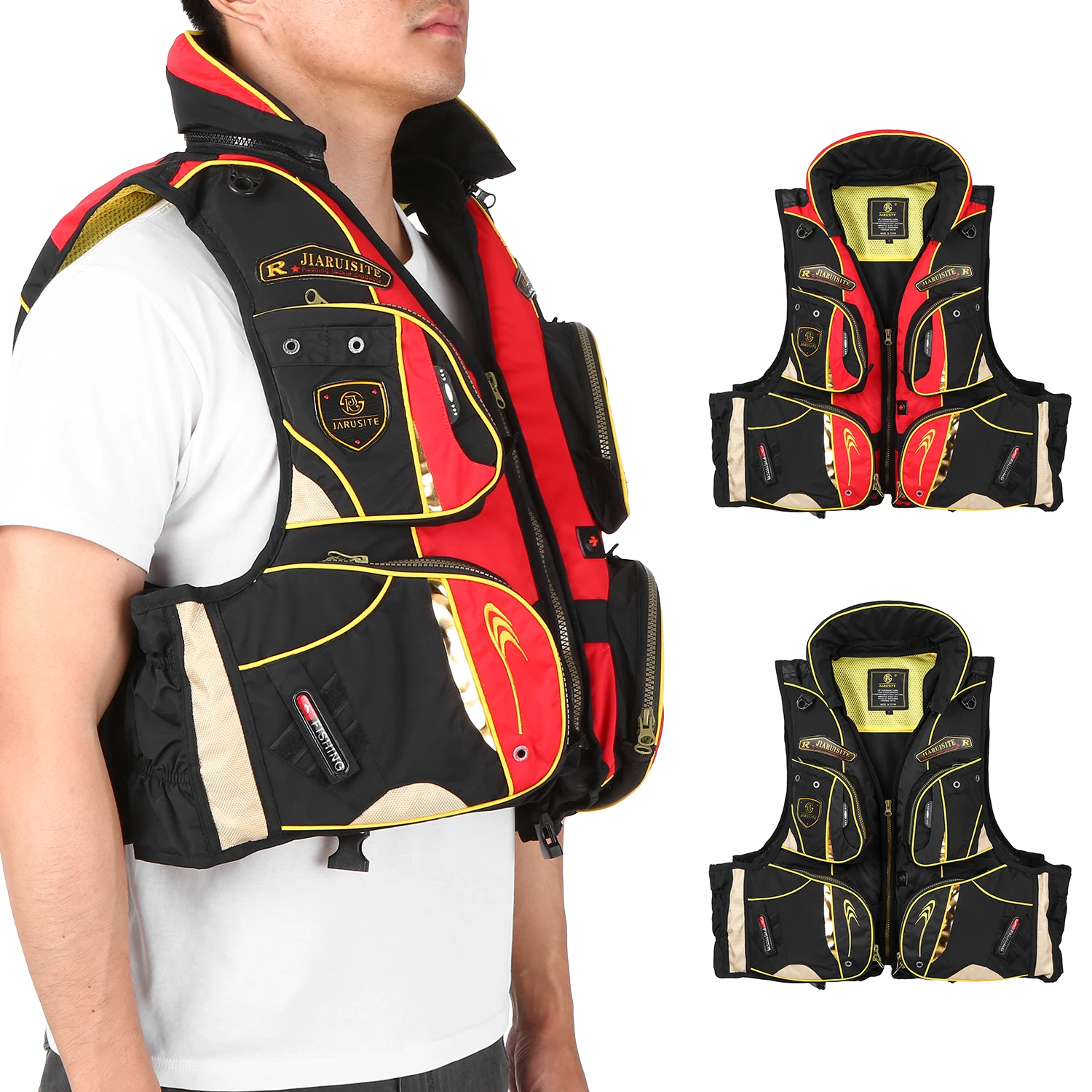 Outdoor Fishing Life Vest Multiple Pockets Floatation Adults Buoyancy Jacket 