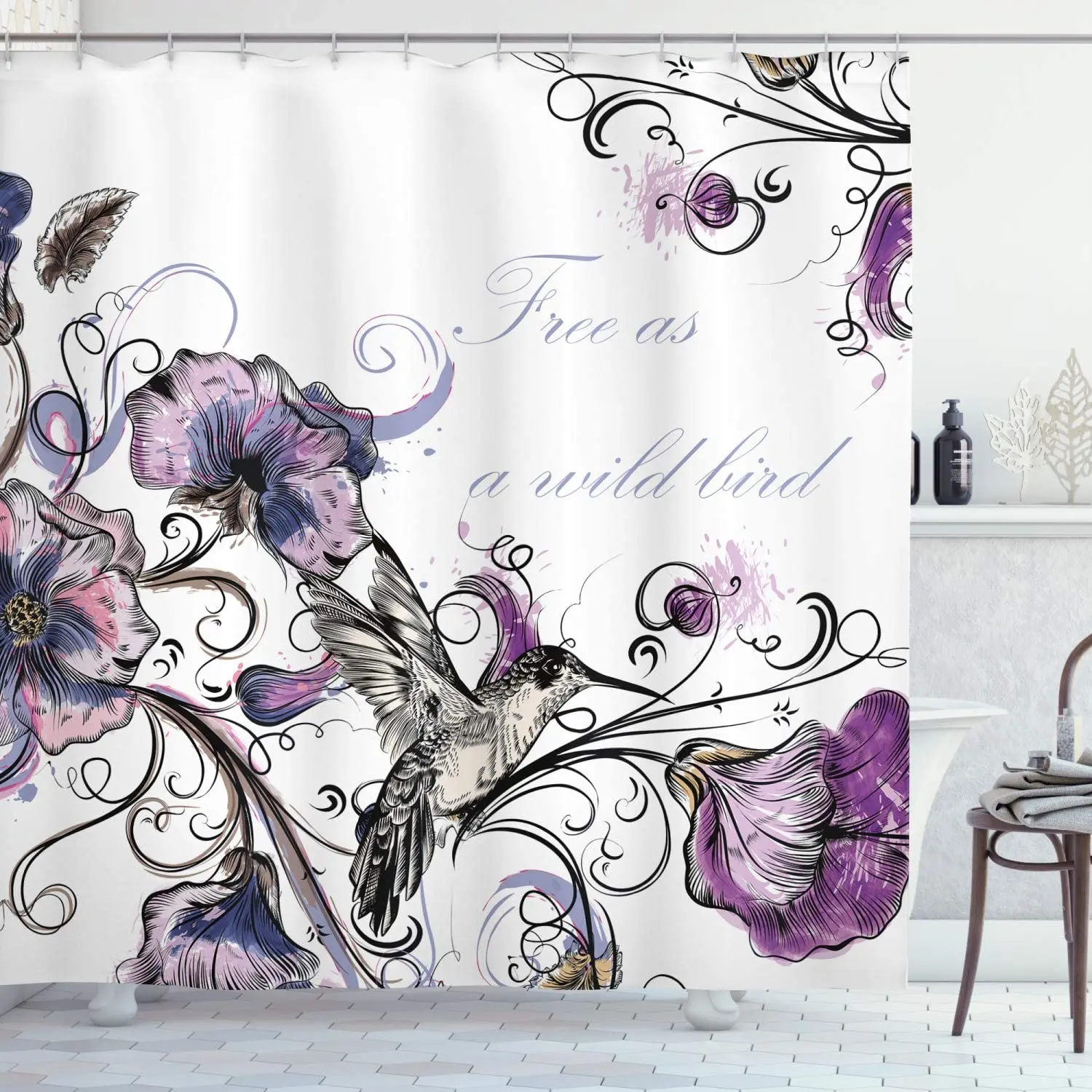 Hummingbird Shower Curtain Flowers Leaves Bird and Classic Patterns
