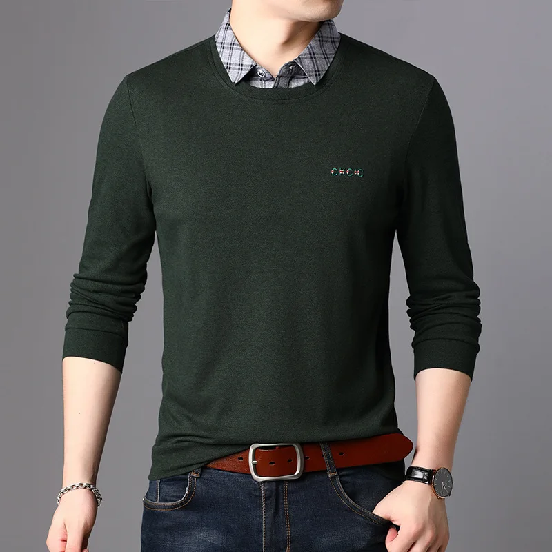Knitting Long Sleeve Shirts Men Fashion Autumn Winter Sweater Mens Soild Slim Fit Bottoming Sweater Male Brand Clothes - Цвет: Армейский зеленый