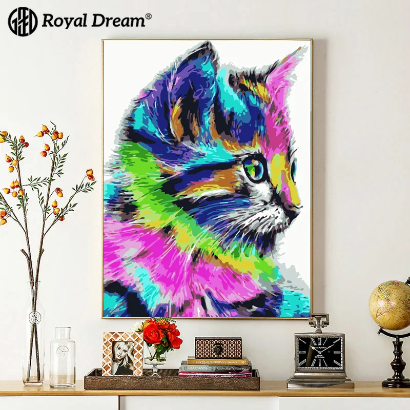 

Cross Border a Generation of Fat Digital Oil Painting DIY Cartoon Colorful Cat Handmade Painting Hanging Painting Electric Meter