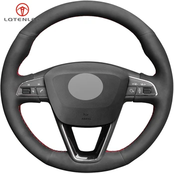

LQTENLEO Black Suede DIY Car Steering Wheel Cover For Seat Leon 5F Mk3 2013-2019 Ibiza 6J Tarraco Arona Ateca Alhambra