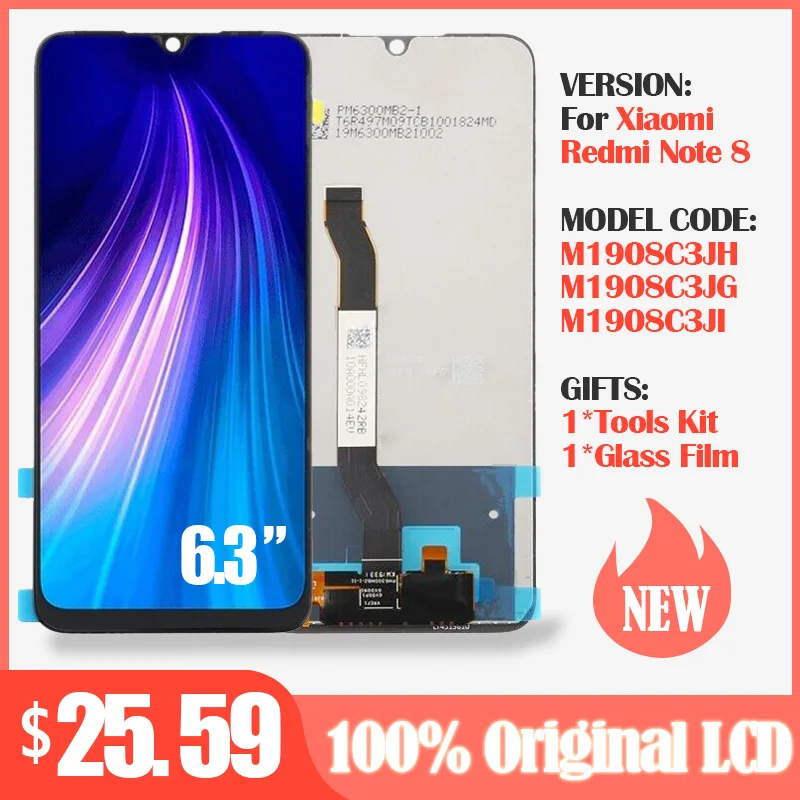 100% оригинал для Xiaomi Redmi Note 8 Pro ЖК дисплей + сенсорный экран FHD дигитайзер