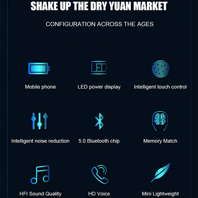 Wireless Headphones Bluetooth 5 0 Earphone 2000MAH Earbud TWS HIFI Mini In ear Sports Running Headset Support iOS Android Phone