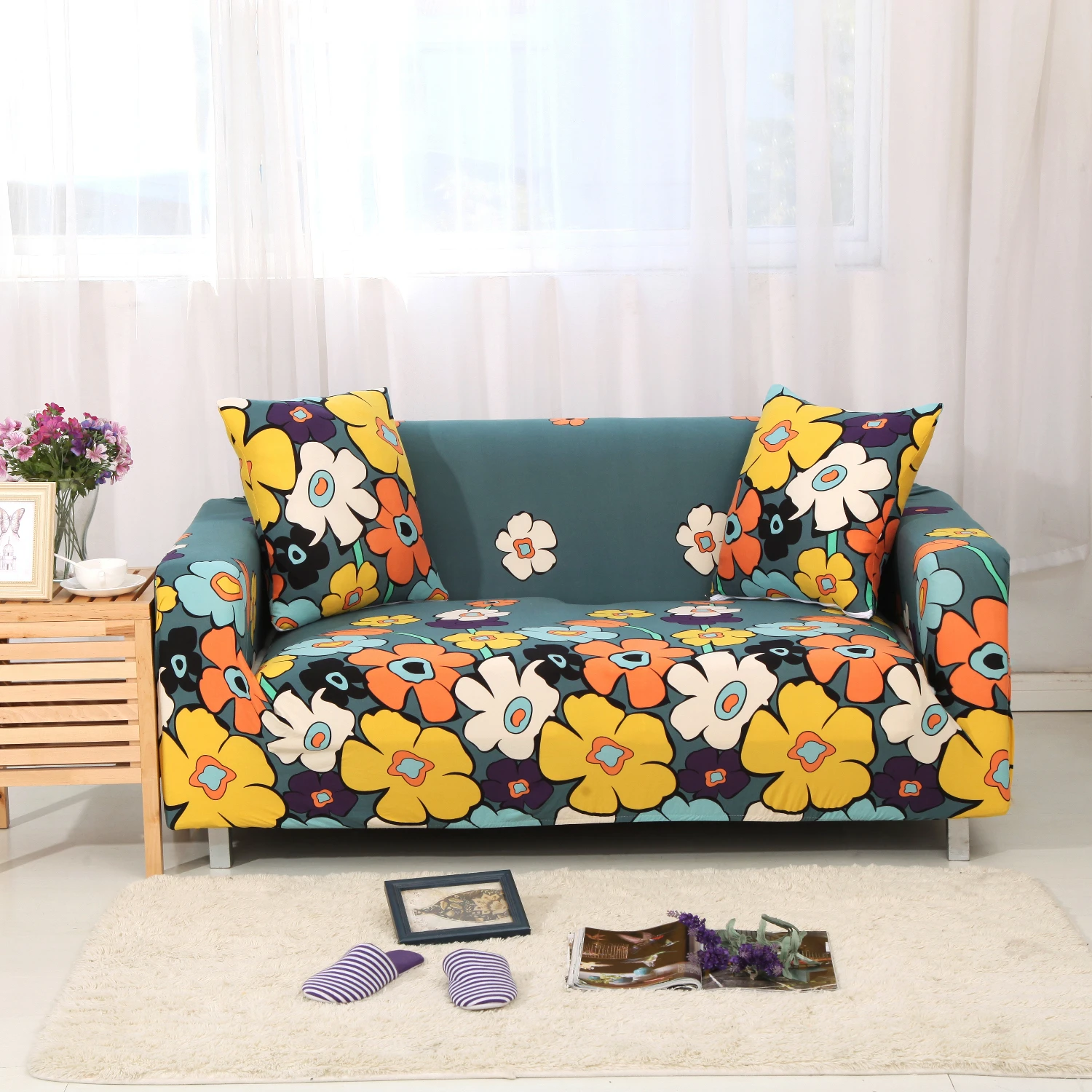 Пасторальный Стиль больших листья печатных подлокотник чехлов все включено диван-кровать эластичный секционный диван Cover1/2/3/4 местный - Цвет: color17