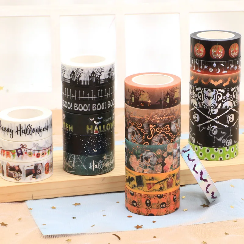 

2021 Halloween Decorative Adhesive Tape pumpkin Skull foil Masking Washi Tape Diy Scrapbooking Sticker Label Japanese Stationery