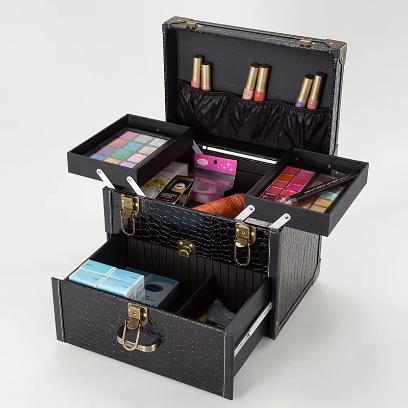 Women's Hand Makeup Artist Manicure Beauty Case Aluminum Cosmetic Organizer Travel Suitcase Luxury Embroidery Multilayer Toolbox