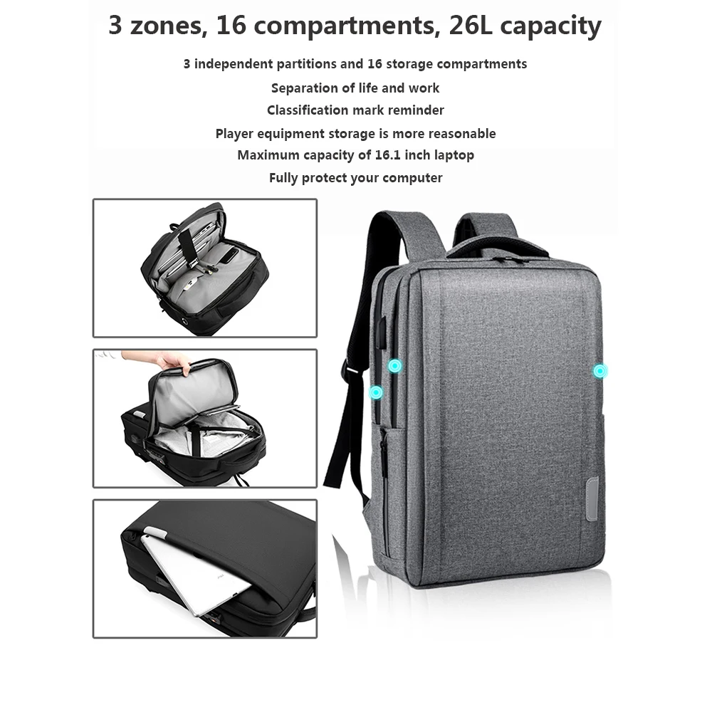 Damen Rucksack 16 Zoll Laptop - Wasserdichter Tagesrucksack Schwarz