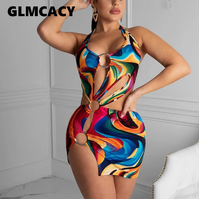 Women Halter Sexy Backless Slit Mini Dress Sleeveless Night Out Club Party Summer Bodycon Beachwear | Женская одежда