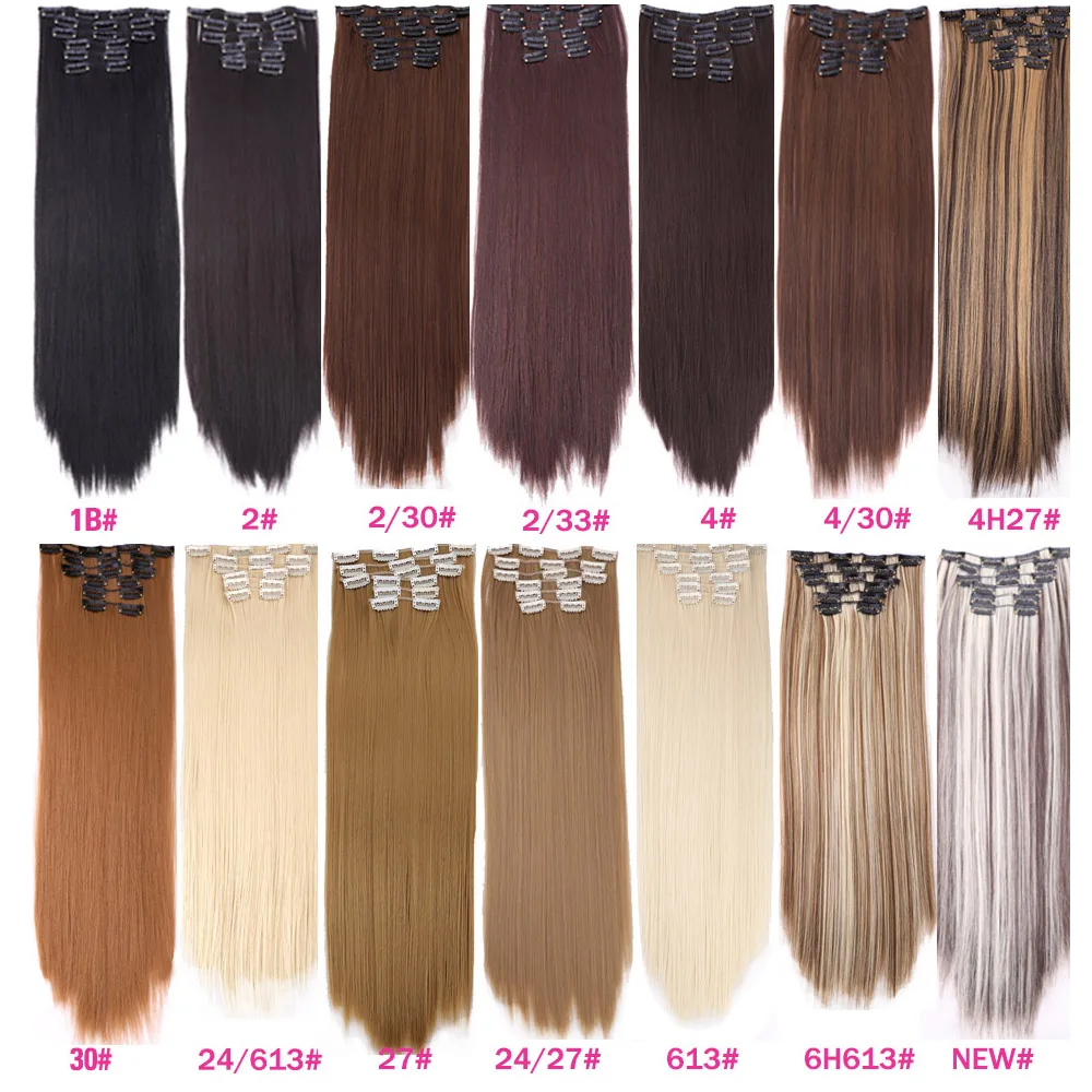 Amir Long Straight Clip in Hair Extensions 22Inch For White Or Black Women Synthetic False Hair Pieces Ombre Natural Dark Brown