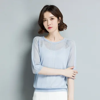 

Women's new casual five-point sleeve solid color cutout T-shirt red