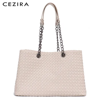 

CEZIRA Vegan Leather Ladies Shoulder Bag Female Handmade Woven Bucket Bags Casual High Quality Tote Handbags Women Bags Designer