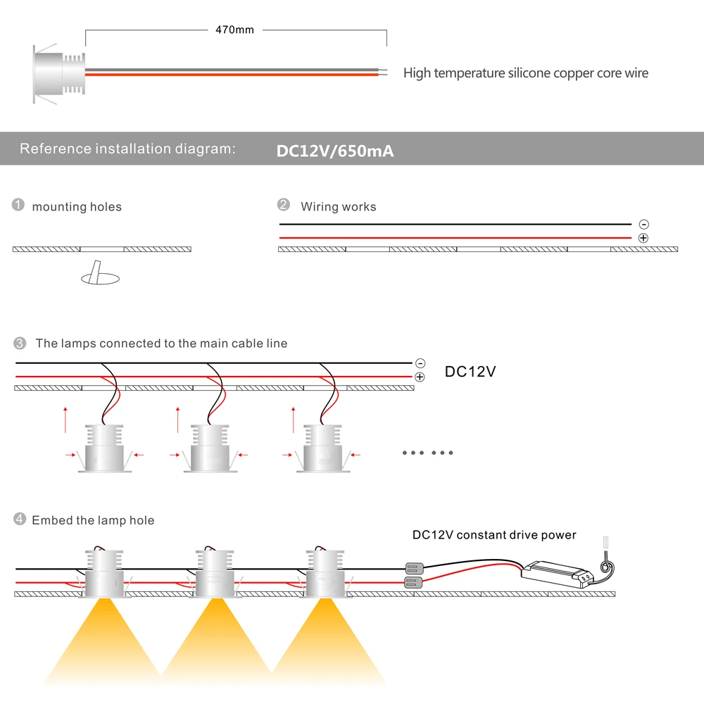 1W Mini LED Spotlight Ceiling Spot Light Recessed Downlight Showcase Kitchen Cabinet Stair Spot Light DC12V/3V Dimmable Foco Led