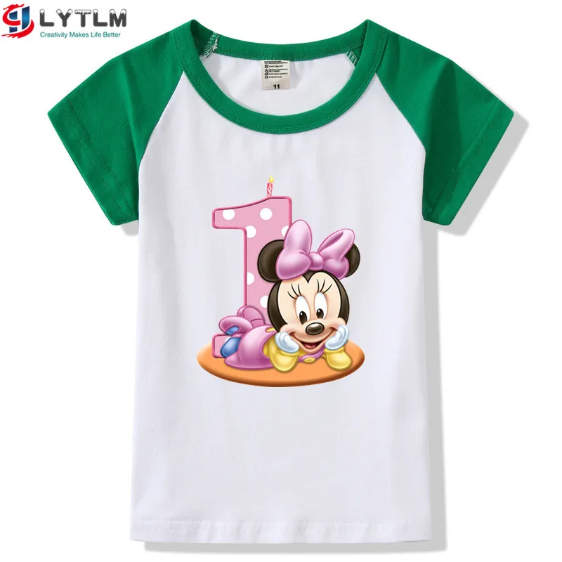 LYTLM/футболка для маленьких девочек 1 год, футболка для девочек на день рождения Детская летняя одежда с рисунком аниме для маленьких девочек vetement Enfant fille - Цвет: DX Raglan Green