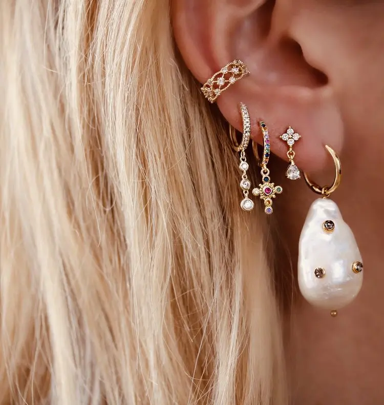 cute lovely cz cross charm earring clear rainbow stone multi piercing small earrings | Украшения и аксессуары