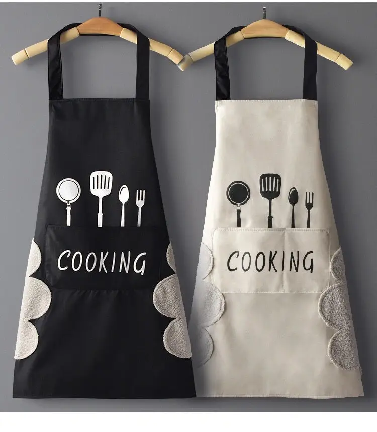 Aprons can be wiped. Nordic style Korean waterproof black-and-white apron for household kitchen. Waterproof Apron