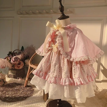 

2PCS Summer Easter Floral Sleeveless Vintage Dress +shawl Spanish Lolita Princess Dress for Girls Birthday Party Vestido