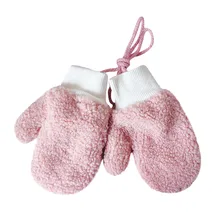 Зимние флисовые Детские рукавицы, перчатки для малышей, плотные, для мальчиков и девочек, с веревкой, одноцветные, полный палец, теплые рукавицы, перчатки, перчатки для детей