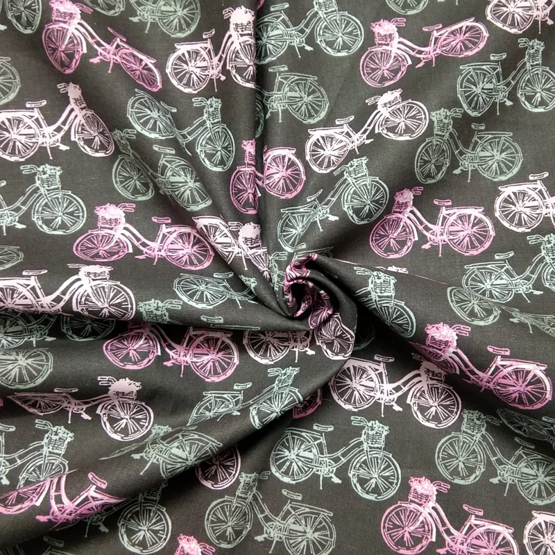 50x105 см Королевский Серый Розовый с принтом в виде велосипеда хлопчатобумажная ткань для велосипеда пэчворк DIY Sedwing одежда Платья вечерние украшения для дома
