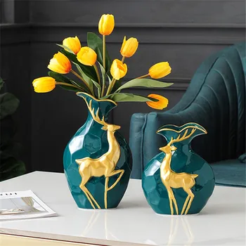

Modern Luxury Vase Ceramic Nordic Art Simple Creative Small Crafts Vase Home Desktop Decor Floreros Living Room Decor DA60HP