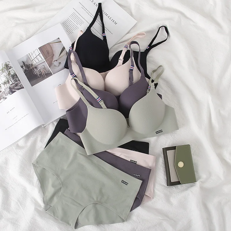 

Underwear Knicker a Set of Women's INS-Style Non-Steel Ring Small Bust Gathering Breast Hugging Adjustable Sexy Bra Set Thick