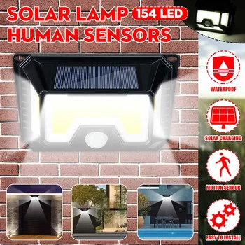 

154 LED Solar Lamp Motion Sensor Outdoor Waterproof Lighting Solar Power Lamp Bright Security Wall Light Garden Night Decoration