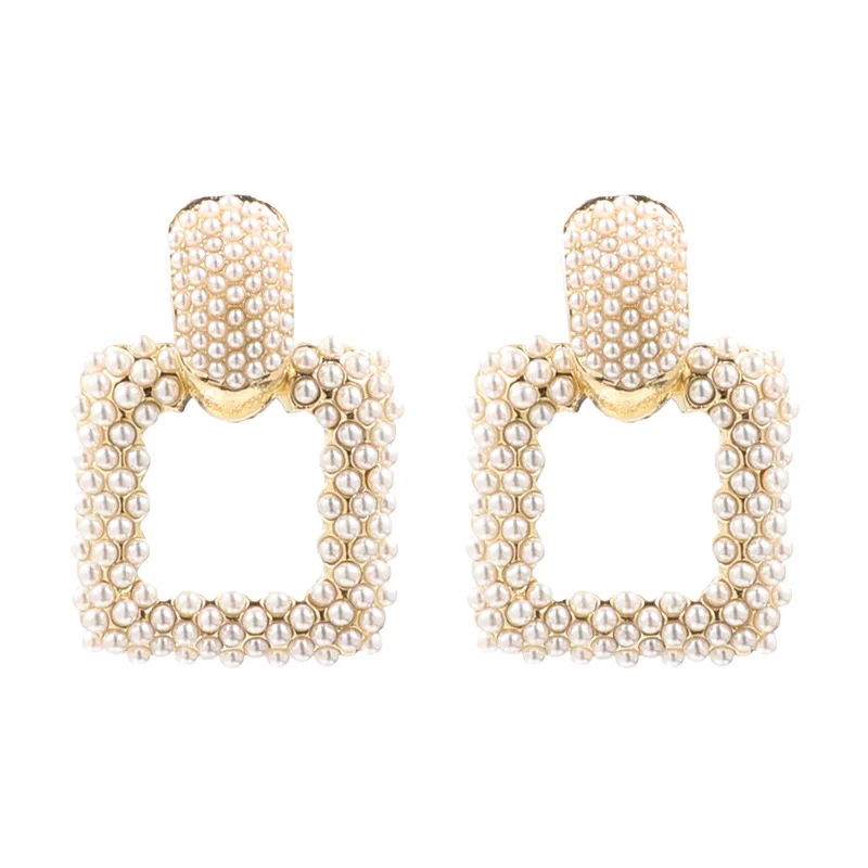 Drop Earrings Fashion Sweet Pearl Joker Senior Drop Earrings Elegant Contracted Geometric Square Senior Women