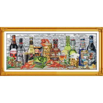 

Beer Bottles and Snacks Cross Stitch Kit Aida 14ct 11ct Count Print Canvas Cross Stitch Set DIY Embroidery Needlework Decorative