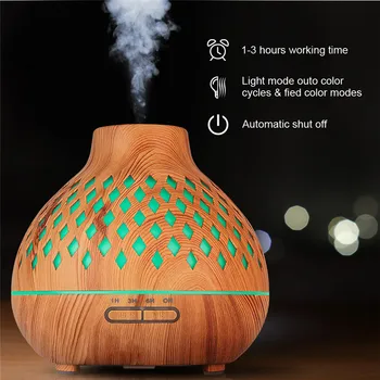 

400ml USB Electric Humidificador Wood Grain 7 Color LED Lights Mini Air Humidifier Essential Oil Diffuser Mist Make Home