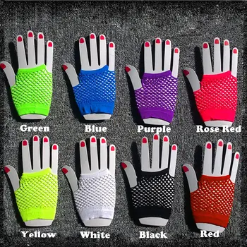 

2015 High Quality Neon Short Fishnet Gloves Fish Net Black Fancy Party Dance Club Nylon+Spandex Mesh Short Gloves
