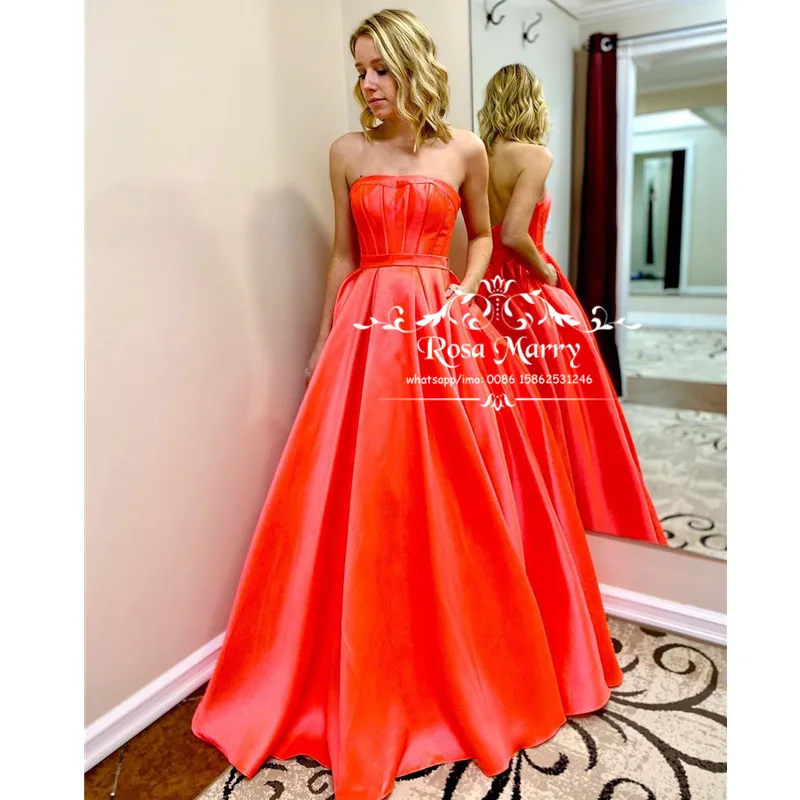 

2020 New Red Plus Size Prom Dresses A Line Strapless Cheap Long Satin 2K20 Girls Formal Evening Party Gowns Vestidos De Fiesta